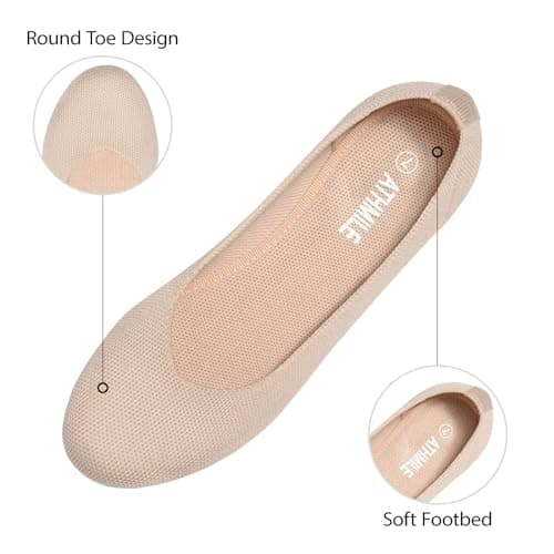 ATHMILE Women's Ballet Flat Shoes Round Toe Slip on Women Flats Knit Flat Shoes for Women for Dressy Casual Office Work Wedding Comfort Soft Pink Size 9 - Thumbnail 4