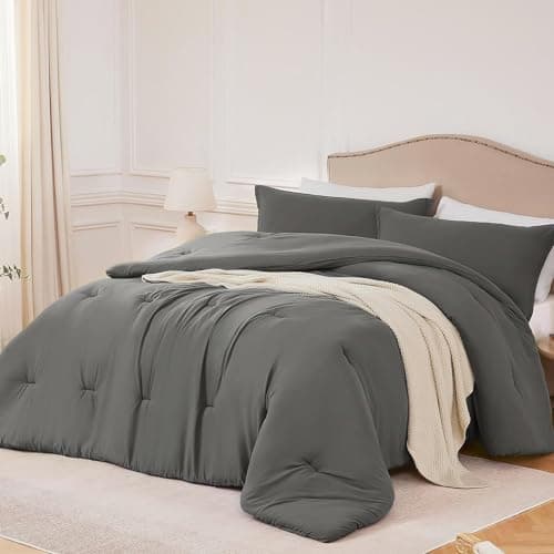 Quataly Queen Comforter Sets Grey,3PCS Soft Lightweight Breathable Bedding Comforter Sets for All Season, Queen Size(90''×90'' Comforter & 2 Pillowcases) - Image 1