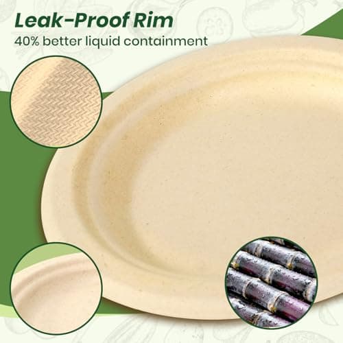 Yarmchahk Disposable Paper Plates, 6 inch Heavy Duty Paper Plate, Soak and Cut Proof, Natural Biodegradable Bagasse Plates for Microwave, Dinner, Party, Picnic,50 Pack - Thumbnail 6