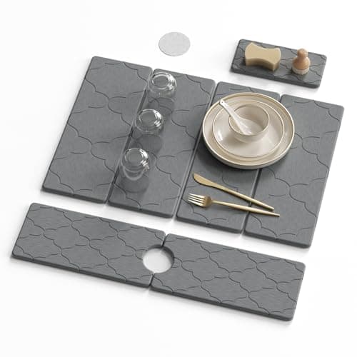 3-Piece Stone Dish Drying Mat Set for Kitchen Counter -24"x16" Large Absorbent Diatomaceous Earth Mat for Countertop, Stone Faucet Mat & Soap Tray- Quick Dry, Non-Slip - Image 1