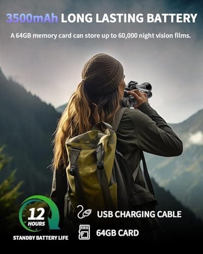 4K HD Night Vision Goggles with Helmet Mount, 8X Zoom, 1968ft View Range, Dual Display Screens and 64GB Card for Outdoor Activities, Dark Black - Thumbnail 5