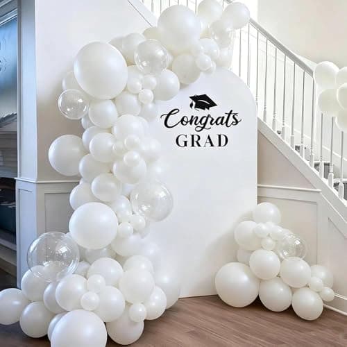 White Balloons Double Stuffed Pastel White Balloons Different Sizes Clear Bobo Balloon Garland Arch Kit 18/12/5 Inch for Birthday Baby Shower Bridal Wedding Graduation Party Decorations - Thumbnail 5