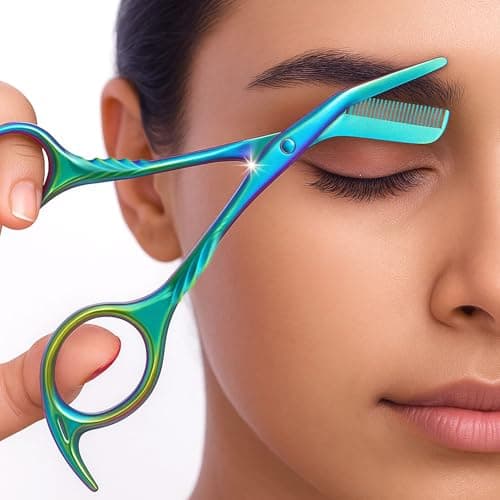 Eyebrow Trimming Scissors with Combs, Eyebrow Cutter Hair Removal Eyebrow Scissors,Eye brow razors, Eyebrow trimmer for women,Gifts For Men Women Stocking Stuffers (Rainbow) - Image 1