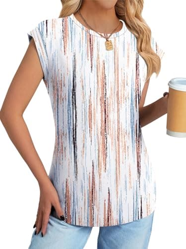NORACORA Printed Tops for Teachers School Outfits Cap Sleeve Shirts for Women Spring Summer 2026 Fashion Clothing Trendy Shirt Early Fall Fashion Tie Dye Brown/Blue S - Thumbnail 3