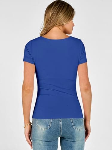ANRABESS Women's Short Sleeve Double Lined Tops Built in Bra,Royal Blue,L - Thumbnail 4