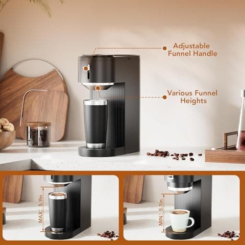 COWSAR Single Serve Coffee Maker, 2 in 1 Coffee Brewer for K-CUP Pod & Ground Coffee, 6-14 Oz Adjustable Brew Sizes, 14Oz Water Reservoir, Self-cleaning Compact Coffee Machine for Home Office Travel - Thumbnail 6