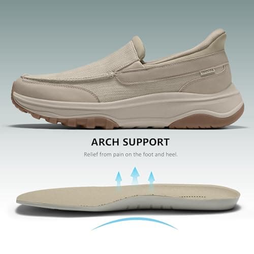 Coostar Slip On Shoes for Men Orthopedic Walking Loafers with Arch Support Canvas Shoe Casual Khaki Size 11 Wide - Thumbnail 4