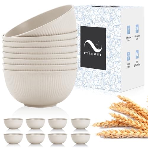 PYRMONT Wheat Straw Bowls 26 OZ Plastic Bowls Reusable, Unbreakable Soup Bowls, Bowl Set of 8, Cereal Bowl, Small Bowls for Kitchen, Dishwasher & Microwave Safe Bowls, BPA-Free (Beige) - Image 1