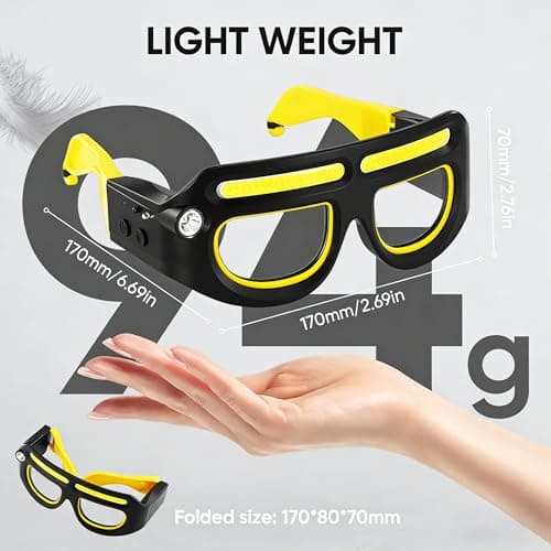 JORMIX LED Rechargeable Headlight Glasses with Motion Sensor & Touch Control, 5 Modes USB C Light Up Glasses for Running Camping Fishing Cycling Hiking Hands Free Lighted Eyewear - Thumbnail 5