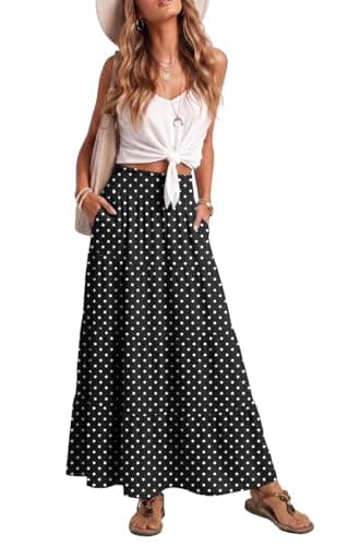 Lepunuo Womens Plus Size High Waisted Flowy Maxi Skirts Tiered Floral Long Skirts with Pockets for Summer Beach Vacation - Image 1