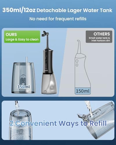 CNAPES U-Shaped Water Flosser Cordless for Teeth- 4 Nozzles for 360° Deep Cleaning in 1 Pass, 350ML Large Tank, 16 Pressure Modes, 30-Day, Rechargeable Water Dental Picks for Travel/Braces, Waterproof - Thumbnail 6