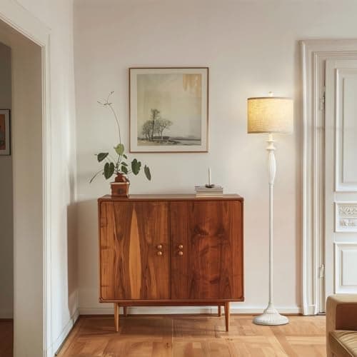 63.8" Vintage Floor Lamp with Rotary Switch, Dimmable Color Temperature Standing Lamp, Retro Farmhouse Floor Lamps for Living Room, Bedroom, Hallway, Office, Room Decor, Antique White (Bulb Included) - Thumbnail 6