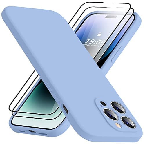 TISOOG Compatible with iPhone 14 Pro Max case, with 2 Pcs 9H Tempered Glass Screen Protector, [Camera Protection][Microfiber Lining] Slim Shockproof Silicone Case for iPhone 14 Pro Max, Light Blue - Image 1