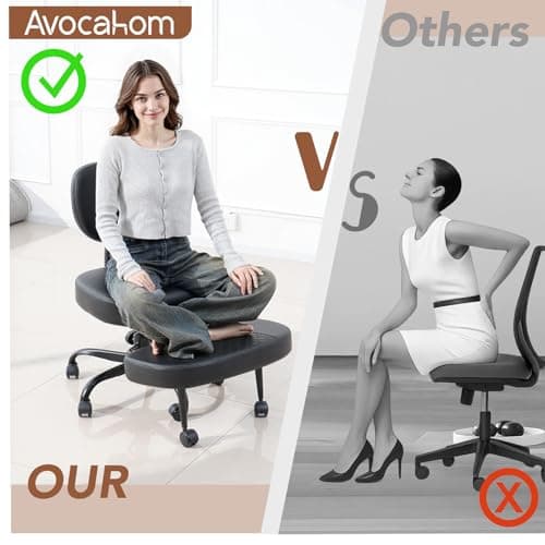 Avocahom Ergonomic Cross Legged Office Chair with Wheels, Criss Cross Desk Chair with Leg Rest, Meditation Chair Yoga Kneeling Chair, Adjustable ADHD Chair Black - Thumbnail 6