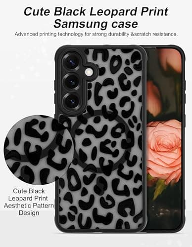 Aitipy Compatible with MagSafe Case for Samsung Galaxy S24 FE, Cute Black Cheetah Aesthetic Pattern Magnetic Design Phone Case, Soft TPU Protective Phone Cover for Women Girls-Leopard Print - Thumbnail 3
