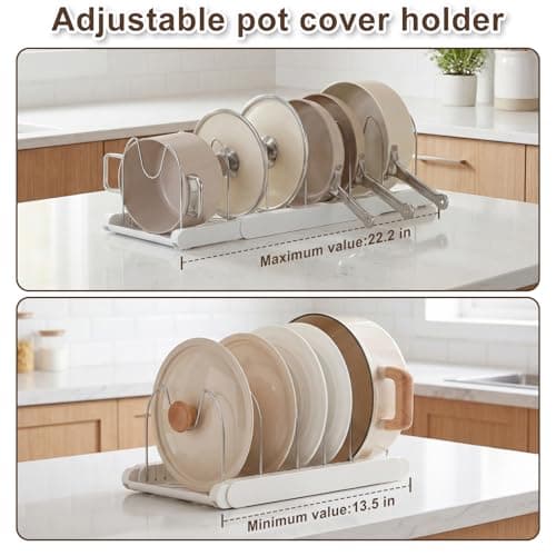 TOMSHUB Expandable Pots and Pans Organizer Under Cabinet, 7 Stainless Steel Dividers, HIPS Base, 13-22 inch Heavy Duty Pan Rack with Lid Holder, Pot Organizer Inside Cabinet for Kitchen Storage - Thumbnail 5