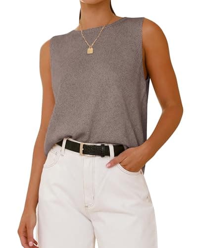 BTFBM Sleeveless Sweater Tops for Women 2026 Crew Neck Lightweight Casual Loose Tank Summer Outfits Fashion Clothing(Apricot Khaki, Small) - Image 1