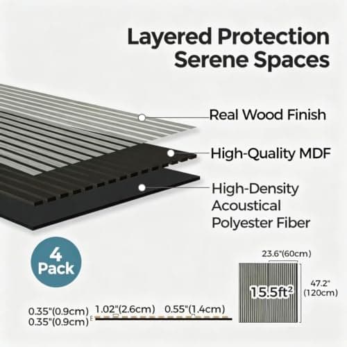 AKUMAX Acoustic Wall Panels for Bedroom Living Room, 2 Pack Wood Panel for Wall, 31 ft² Real Wood Veneer Extra Thick 3D Slat Wall Panels 47.2 x 23.6, Decorative Sound Absorbing Panels(Grey Oak) - Thumbnail 5