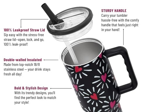 DLOCCOLD 40 oz Tumbler with Handle and Flip Straw, Leak Resistant Leak-Proof Tumbler with Lid and Straw, Insulated Stainless Steel Travel Mug, Keeps Cold or Hot, Car Cupholder Friendly, Hot Cherry - Thumbnail 2