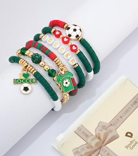 doubgood 2026 World Soccer Cup Soccer Bracelets for Women Men, Stackable Soccer Jewelry Game Day Fan Accessories Gifts for Mexico Soccer Fans - Thumbnail 6