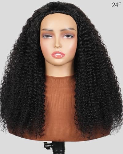 UNIKY Curly Half Wig Human Hair 24 Inch Glueless Wigs Human Hair Half Wig Curly Human Hair Wigs For Black Women 210% Density Invisible Hairline 3 In 1 Drawstring Seamless Clip Ins Flip Over Half Wigs - Thumbnail 2