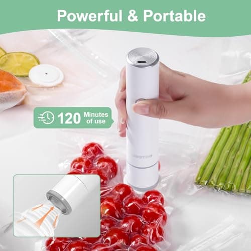 JEETEE Compact Vacuum Sealer for Food, 60KPa Strong Suction Handheld Portable Sealer with 35 Reusable BPA-Free Bags, USB Rechargeable Machine for Fridge, Kitchen, RV, Camping and Sous Vide, White - Thumbnail 4