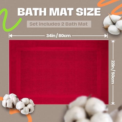 Infinitee Xclusives Premium Cotton Bath Mats for Bathroom – Pack of 2 | 34x22 Inches | Ultra Soft, Super Absorbent, Non-Slip, Machine Washable Mats (Burgundy) [Not a Rug] - Thumbnail 2