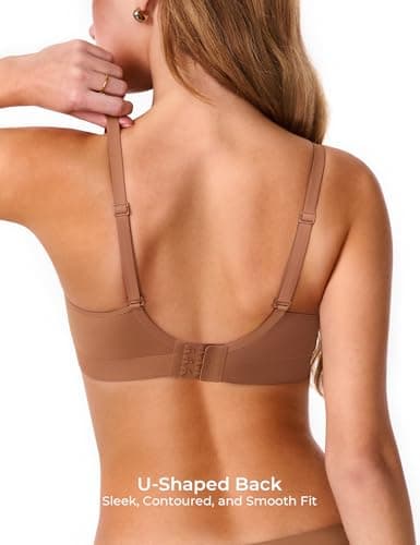 Lehoba Womens Wireless Bras, Push Up Seamless No Underwire Jelly Bra Comfortable Supportive Mesh V Neck Full Coverage Everday Bralette, Chocolate X-Small - Thumbnail 5