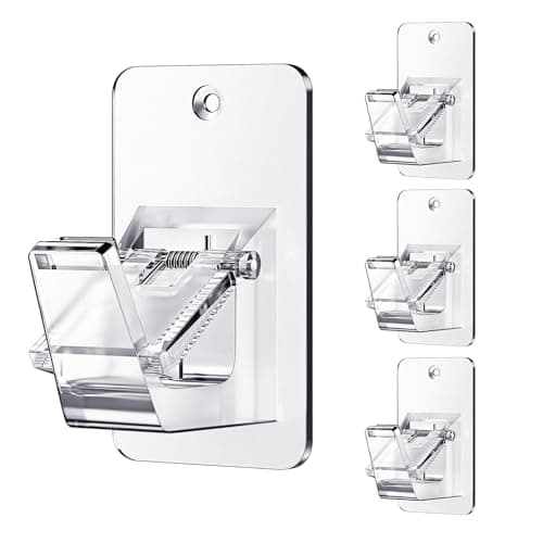 No Drill Curtain Rod Brackets, Universal Curtain Rod Holder, 4 Pack Self Adhesive Curtain Rod Bracket Heavy Duty 30 LB, Nail Free Curtain Rod Bracket for Bathroom, Bedroom, Livingroom, Transparent