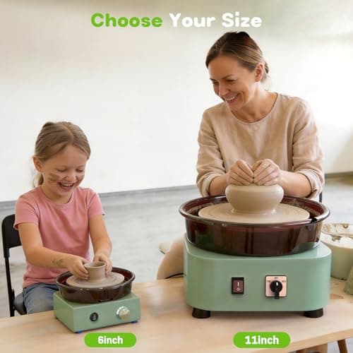 Alldeer Mini Pottery Wheel Kit - 6" Turntable Two-Way Rotation Clay Wheel, Metal Frame, Removable Splash Tray Ceramic Making Kit with 18PCS Sculpting Tools, Pottery DIY Machine for Kids and Beginners - Thumbnail 6