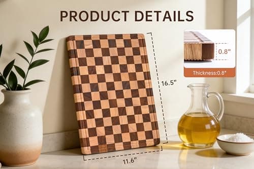FYCTIO Checkered Cutting Boards for Kitchen, Wooden Chopping Board with Juice Grooves & Handles, Acacia Decorative Cutting Board Butcher Block Serving Tray with Gift Box, 16.5" x 11.6" x 0.8" - Thumbnail 3