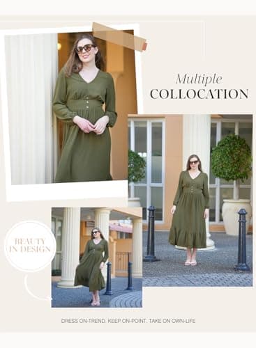 Dokotoo Women's Fall Dress Long Sleeve V Neck Tiered A Line Maxi Dress 2026 Ruffle Elegant Flowy Spring Cocktail Party Dresses Sundresses for Wedding Guest Green XX-Large - Thumbnail 5