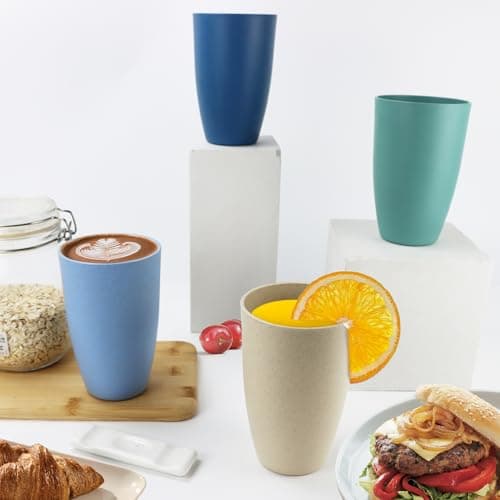 PYRMONT Wheat Straw Cups 20 Oz Alternative Plastic Cups Set of 6 Unbreakable Big Cups for Kitchen Dishwasher & Microwave Safe Large Water Cups for Kitchen,Camping,RV Stackable-Colorful - Thumbnail 6