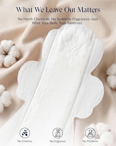 100% Organic Overnight Pads for Women, Ultra Thin Extra Heavy Flow Menstrual Sanitary Napkins with Wings Cotton Extra Coverage Period-Pads Super Absorbency Feminine Pad (Overnight, Size 5, 36 Ct) - Thumbnail 3