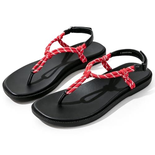 VIVASUN Flip Flops for Women with Arch Support Comfortable Beach Shower Sandals with Adjustable Hook & Loop Heel Strap Lightweight, Cushioning, Shock-Absorbing Thong Flip Flops,Red - Image 1