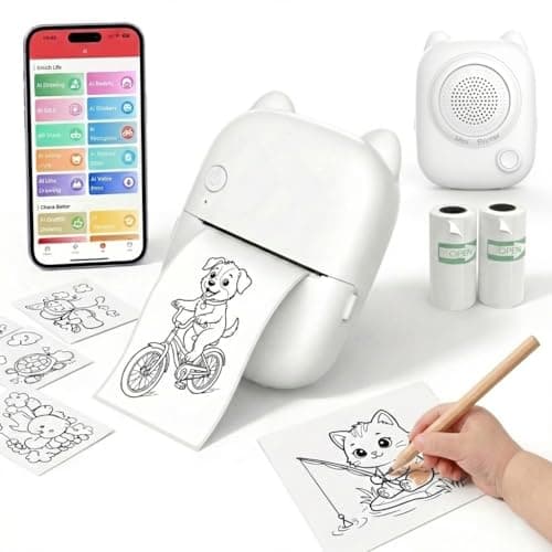 AI Voice Thermal Sticker Printer for Kids, Portable Inkless Mini Sticker Maker Machine, Pocket Photo Printer for DIY Journaling, Study Notes, Coloring Pages & Gifts
