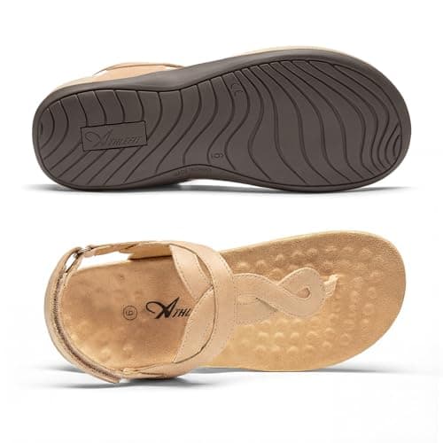 Athlefit Comfortable Orthopedic Sandals for Women Thong Dressy Orthotic Casual Summer with Arch Support Nude Sandals Size 9.5 - Thumbnail 6