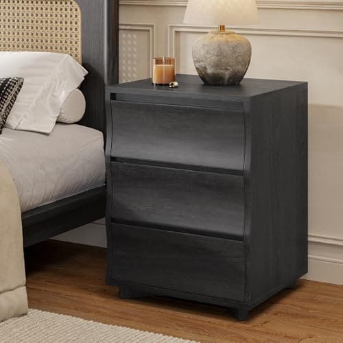 SUCSSRICH Black Nightstand Set of 2, Night Stand with 3 Drawers, Modern Nightstand with Large Storage, Silent Slides, Wooden End Side Table, Bedside Table with 3 Drawers for Bedroom - Thumbnail 6
