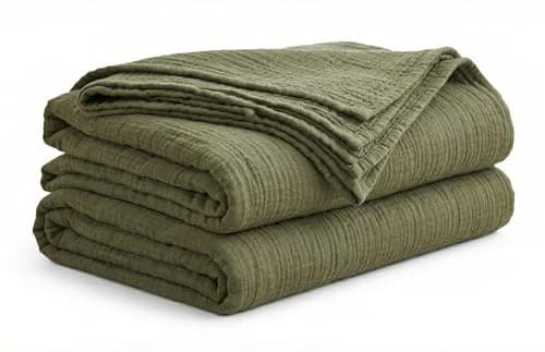 Corizei 100% Cotton Muslin Blankets for Adults Moss Green, 6-Layer Lightweight Large Throw Blanket for Couch, Pre-Washed Breathable Gauze for Bed Layering, All Season Comfort, Olive, 50"x70" - Image 1