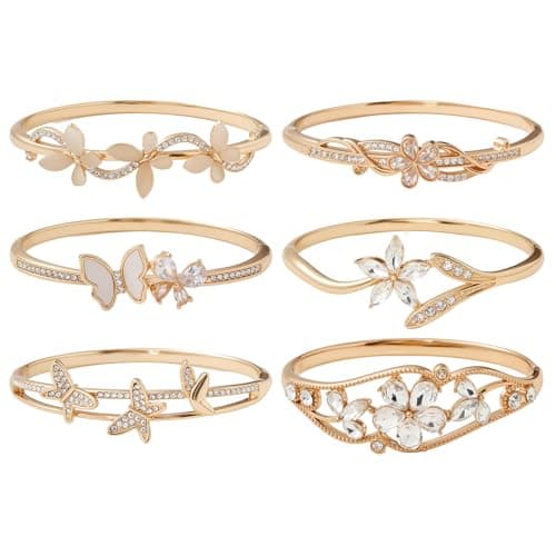 6 Pack 18K Gold Plated Bangles Bracelet Set for Women, Dainty Vintage Trendy Fashion Jewelry, Ideal Gift for Birthday Christmas Valentine's Day Mother's Day for Girlfriend Wife Mom Sister - Image 1