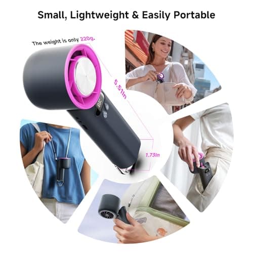 Portable Handheld Mini Turbo Fan, [100 Speeds & 15000RPM Coldest Turbo Hand Fan] 24h Max Cooling, Rechargeable Mini Pocket Fan, LED Display Collapsible Personal Fan for Travel, Office (Grey) - Thumbnail 5