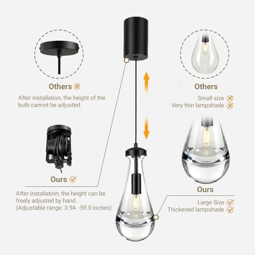 Built-in Integrated Lifting Mechanism Adjustable Raindrop Pendant Light, Adjustable 15"~70",Light Size 4.72" x 11.61",Modern, Crystal Glass, Living Room, Bedroom, Hallway, Kitchen Island... - Thumbnail 5