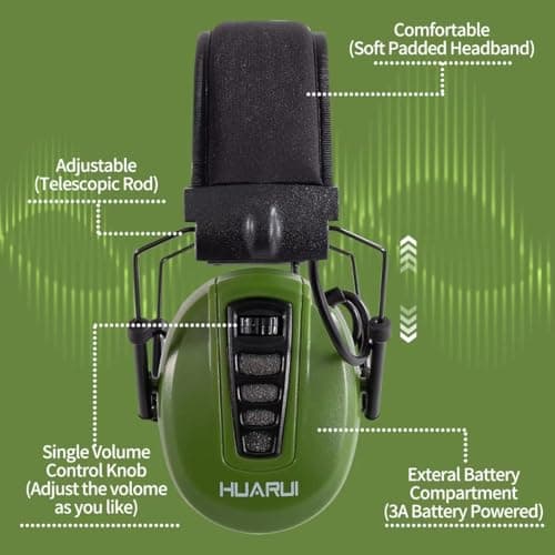 HUARUI Adjustable Electronic Shooting Ear Protection,Sound Amplification Electronic Hunting Earmuff,NRR 24dB Noise Reduction Headphones for Gun Range-Green - Thumbnail 5