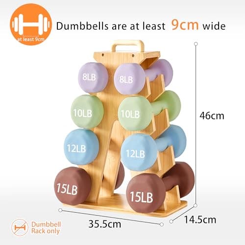 Wooden Dumbbell Rack Stand Gift for Fitness Lovers, Compact A-Frame Weight Holder for 8-15lb Dumbbells, Stylish Space-Saving Organizer for Home Gym (Dumbbell Rack Stand Only) - Thumbnail 4