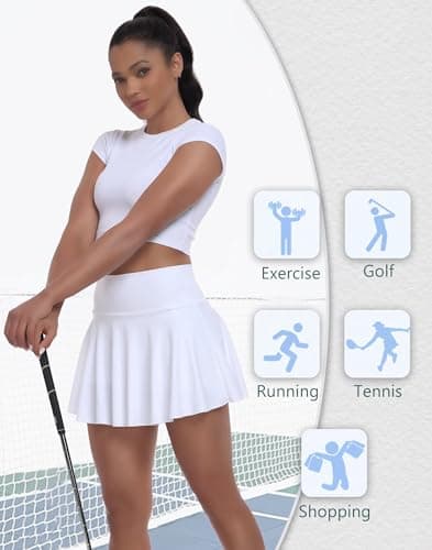 Afurdel Womens White Pleated Tennis Skirts High Waisted Athletic Golf Skorts with Pockets Homecoming Cheerleading Uniform Skirt - Thumbnail 5