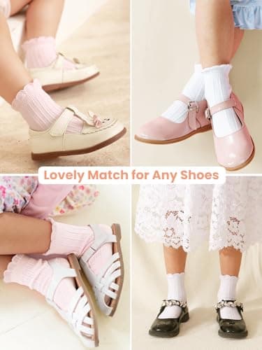 ALLOVIN 6 Pairs Non-Slip Ruffle Lace Socks for Baby & Toddler Girls – Soft Cotton Grip Socks | Off-white | 6-12 Months - Thumbnail 4