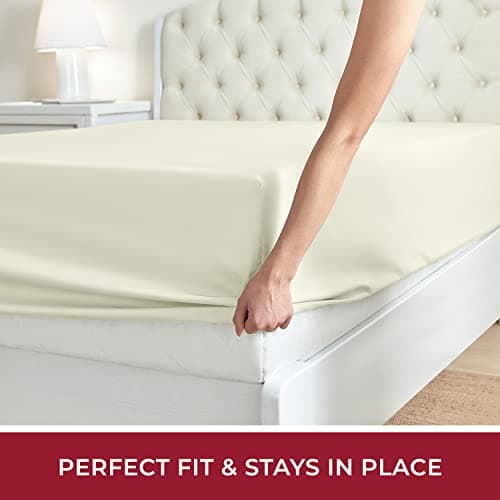 Mellanni California King Fitted Sheet - Iconic Collection Bedding Sheets with up to 16 inch Deep Pocket - Soft & Cooling - Fade & Stain Resistant - 1 PC (Twin XL, Golden Ivory) - Thumbnail 5