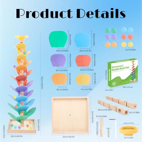 Wooden Marble Run for Kids 4-8 Boys Girls Toys Music Tree Wood Toddlers Marble Ball Run Game Leaves Toys for 3-5 Years Old Learning Montessori Color Sorting Toys Birthday Gift - Thumbnail 2