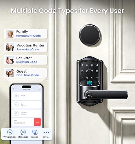 Veise VE029-E Wi-Fi Smart Lever Lock with Unkeyed Deadbolt Set, Fingerprint & APP Remote Control, Keyless Entry Door Lock for Front Door, Keypad Electronic Digital Knob, Double Locking, Matte Black - Thumbnail 5