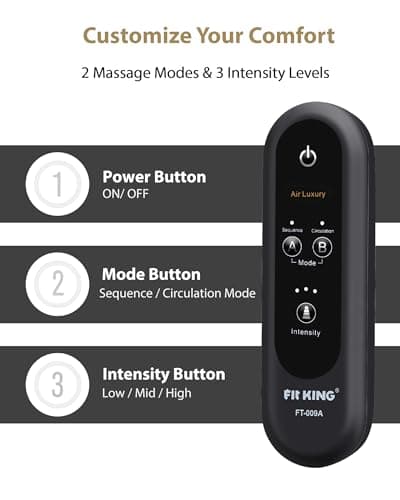 FIT KING Leg Massager for Circulation and Pain Relief, Air Compression Leg and Foot Massager to Relieve Pain Swelling Edema with 2 Size Extensions- Great Gift for Wife Mom and Friend - Thumbnail 6
